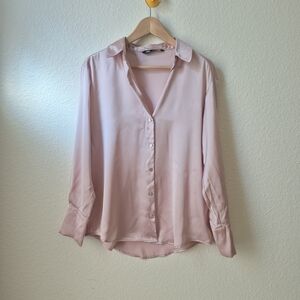 Zara Light Pink sillky Button Down Shirt size S